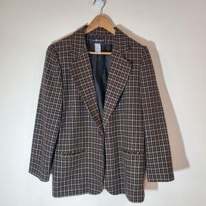 Sag Harbor brown/black‎ plaid wool blend Women's blazer size 12 / Style#F93026